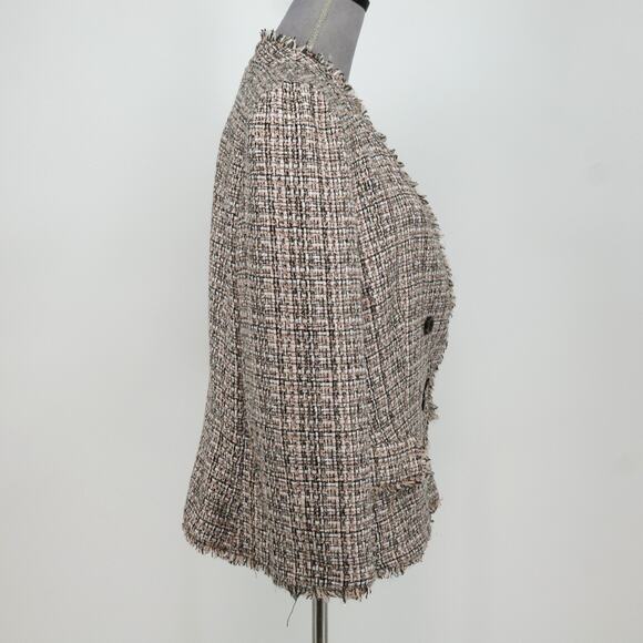 Ann Taylor Jacket Womens 16 Beige Ivory Double Breasted Fringe Lined Blazer - Picture 6 of 16